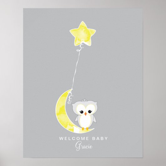 Little Owl | Afdrukken gastboek Baby shower Poster (Voorkant)
