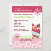 Little Owl Baby Shower Invitations Baby Girl 5x7 Kaart (Voorkant)