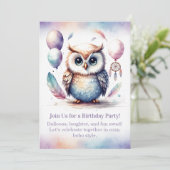 Little Owl Birthday Invitation Woodland Boho Kaart (Staand voorkant)