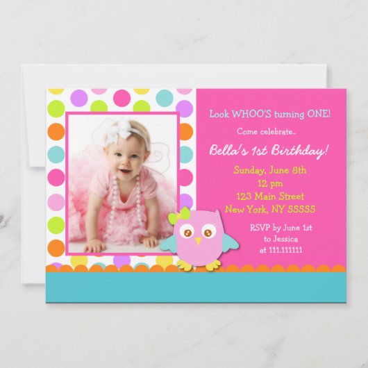 Little Owl Birthday Party Invitation Kaart (Voorkant)