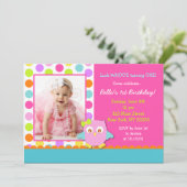 Little Owl Birthday Party Invitation Kaart (Staand voorkant)