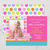 Little Owl Birthday Party Invitation Kaart (Voorkant / Achterkant)