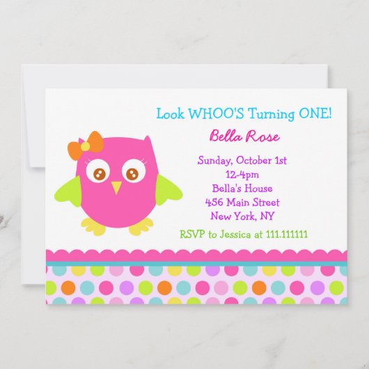 Little Owl Birthday Party Invitations Kaart (Voorkant)