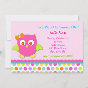 Little Owl Birthday Party Invitations Kaart