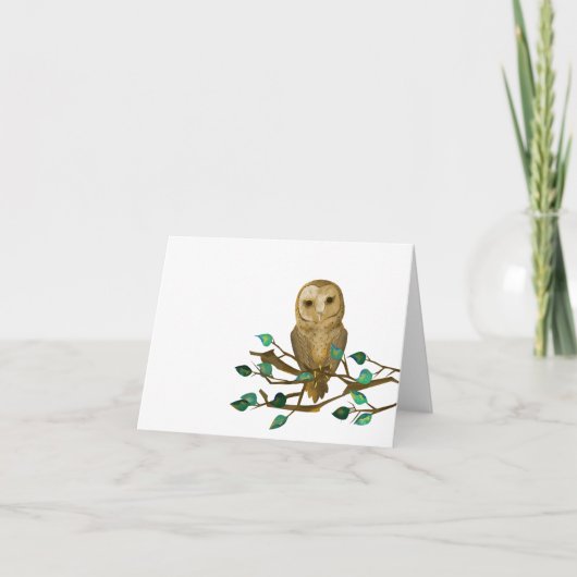 Little Owl Note Card, Leafy Green Tree Branch Kaart (Voorkant)