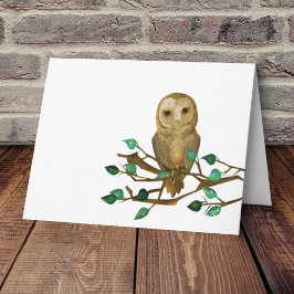 Little Owl Note Card, Leafy Green Tree Branch Kaart