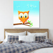 Little Owl op een Branch Canvas Afdruk (Insitu (Slaapkamer))