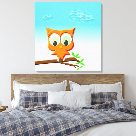 Little Owl op een Branch Canvas Afdruk (Insitu (Slaapkamer))