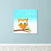 Little Owl op een Branch Canvas Afdruk (Insitu (Houten vloer))