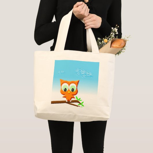 Little Owl op een Branch Grote Tote Bag (Voorkant (product))