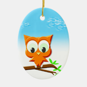Little Owl op een Branch Keramisch Ornament