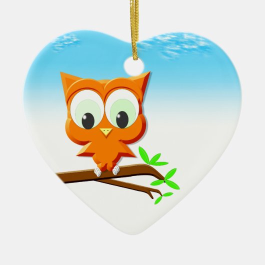 Little Owl op een Branch Keramisch Ornament (Voorkant)