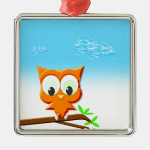 Little Owl op een Branch Metalen Ornament