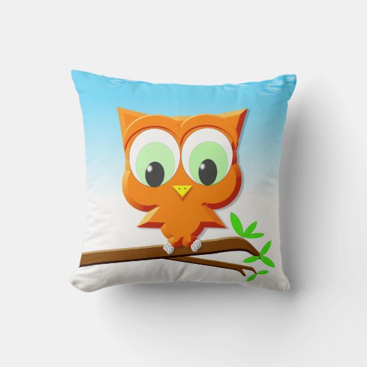 Little Owl op een Branch Pillow Kussen (Voorkant)
