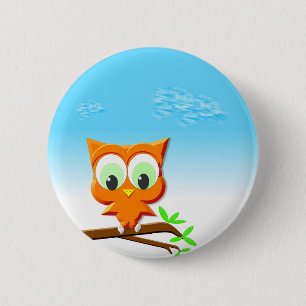 Little Owl op een Branch Ronde Button 5,7 Cm