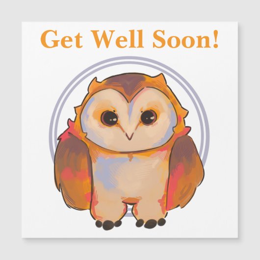 Little Owl, uiltje, get Well soon Magnetische Uitnodiging (Voorkant)