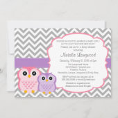 Little Owls Baby shower Invitation, girl Kaart (Voorkant)