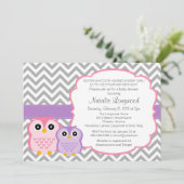 Little Owls Baby shower Invitation, girl Kaart (Staand voorkant)