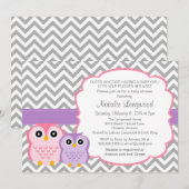 Little Owls Baby shower Invitation, girl Kaart (Voorkant / Achterkant)