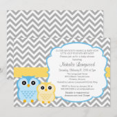 Little Owls Baby shower Invitation, jongen Kaart (Voorkant / Achterkant)