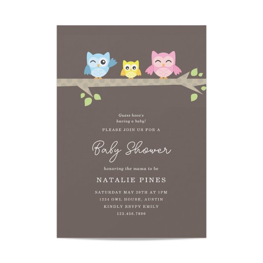 Little Owls Baby shower Invite Kaart
