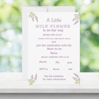 Little paarse wilde bloem baby shower Uitnodiging