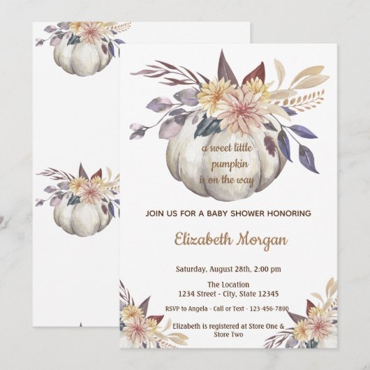 Little Pampkin, Flowers Baby shower Kaart (Voorkant / Achterkant)