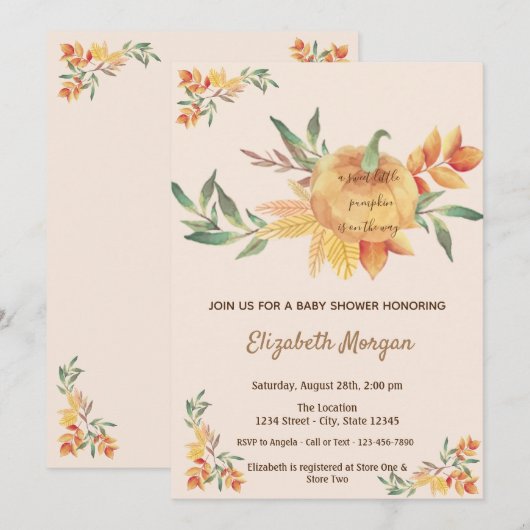 Little Pampkin, Leaves Baby shower Kaart (Voorkant / Achterkant)