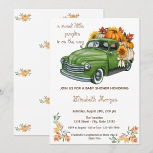 Little Pampkin, Truck Sunflower Autumn Baby shower Kaart