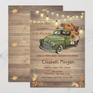 Little Pampkin, Wood Truck Sunflower Baby shower Kaart