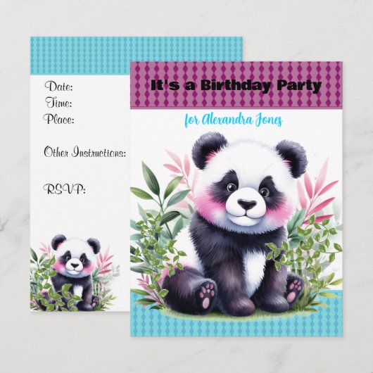 Little Panda Beer Verjaardagsfeestuitnodiging Kaart (Voorkant / Achterkant)