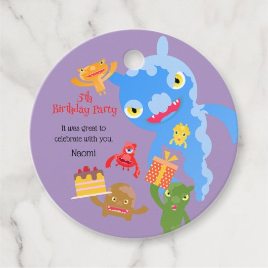 Little Party Monster en confetti Verjaardagsfeestj Bedankjes Labels (Voorkant)