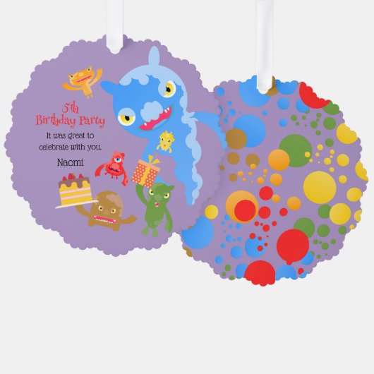 Little Party Monster en confetti Verjaardagsfeestj Ornament Kaart (Voorkant / Achterkant)