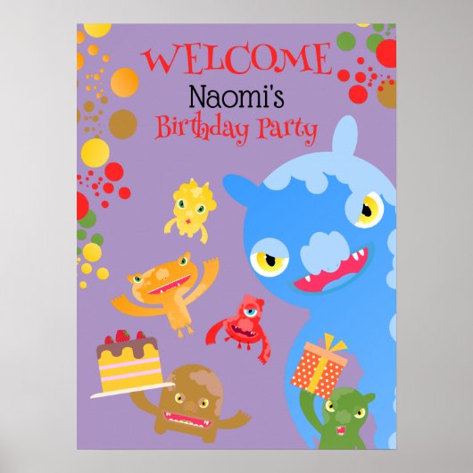 Little Party Monster en confetti Verjaardagsfeestj Poster (Voorkant)