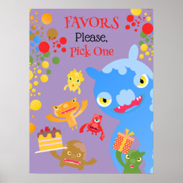 Little Party Monster en confetti Verjaardagsfeestj Poster
