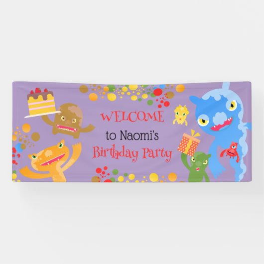 Little Party Monster en confetti Verjaardagsfeestj Spandoek (Horizontaal)
