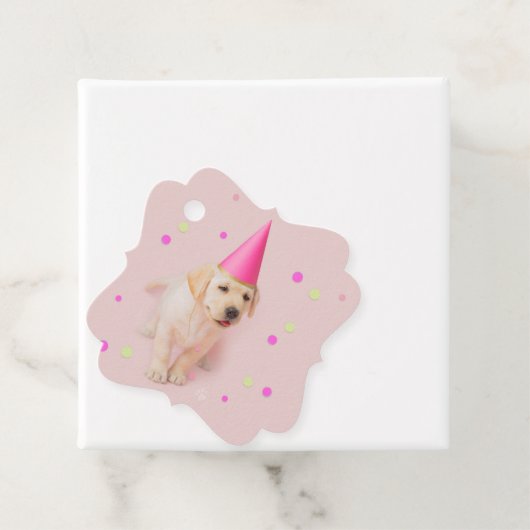 Little Paws Yellow Lab puppy roze verjaardag Bedankjes Labels (In situ)