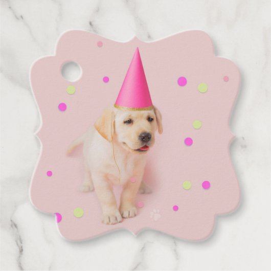 Little Paws Yellow Lab puppy roze verjaardag Bedankjes Labels (Voorkant)
