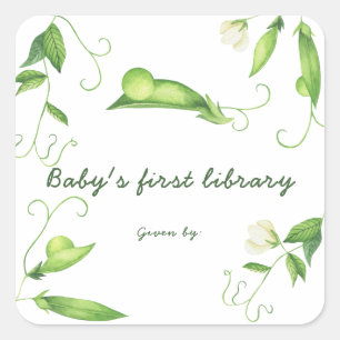 Little Pea Baby Shower - Baby's eerste bibliotheek Vierkante Sticker