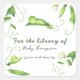 Little Pea Baby Shower - Voor de bibliotheek van Vierkante Sticker