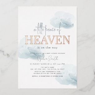 Little Peace of Heaven Blue Cloud Boy Baby shower Folie Uitnodiging