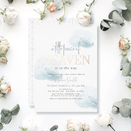 Little Peace of Heaven Blue Cloud Boy Baby shower Folie Uitnodiging