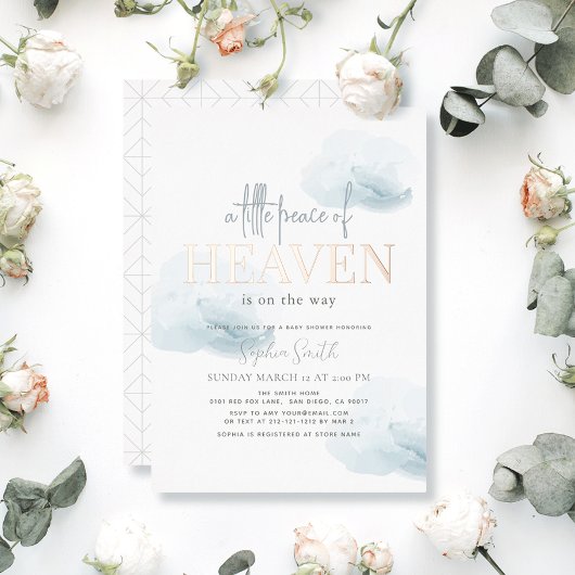 Little Peace of Heaven Blue Cloud Boy Baby shower Folie Uitnodiging