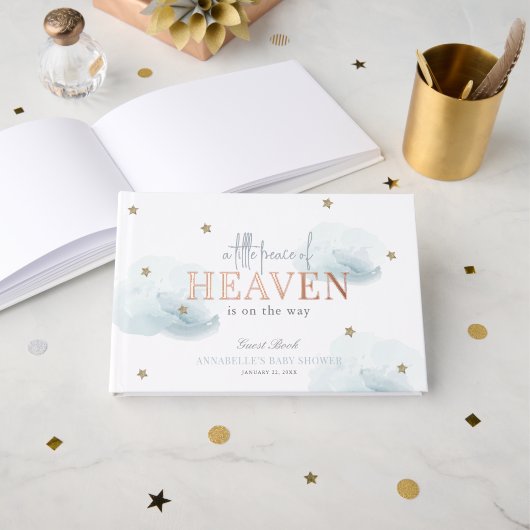 Little Peace of Heaven Blue Cloud Boy Baby shower Gastenboek (Voorkant open)
