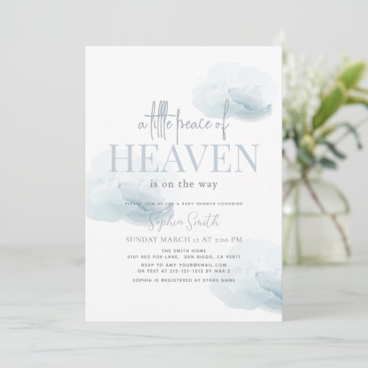Little Peace of Heaven Boy Blue Cloud Baby shower Kaart (Staand voorkant)