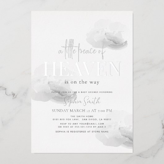 Little Peace of Heaven Grey Cloud Baby shower Folie Uitnodiging (Voorkant)