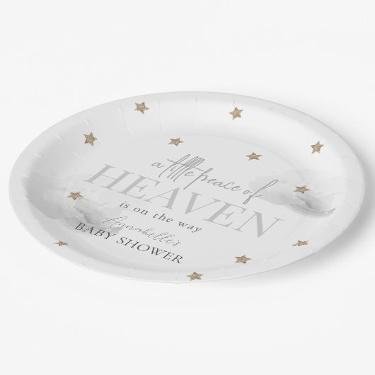 Little Peace of Heaven Grijs Baby shower Papieren Bordje (Gekanteld)