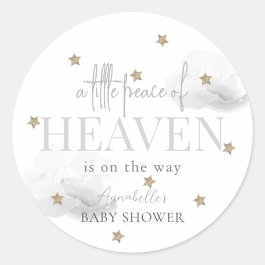 Little Peace of Heaven Grijs Baby shower Ronde Sticker (Voorkant)