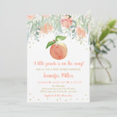 Little Peach Floral Gold Baby shower Kaart (Staand voorkant)