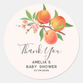 Little Peach Is On The Way Baby Shower thankyou Ronde Sticker (Voorkant)